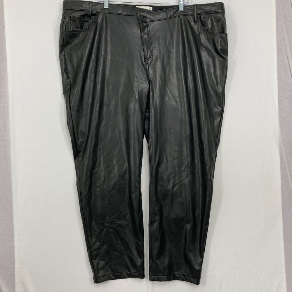 New Abercrombie & Fitch sz 24 Plus Black Faux Leather Criss Cross Straight Pants